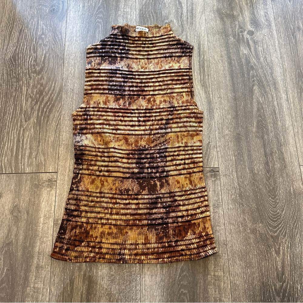 Striped Sleeveless Mock Neck Top